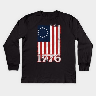 Betsy Ross Flag Vintage America First 1776 Betsy Ross Flag Kids Long Sleeve T-Shirt